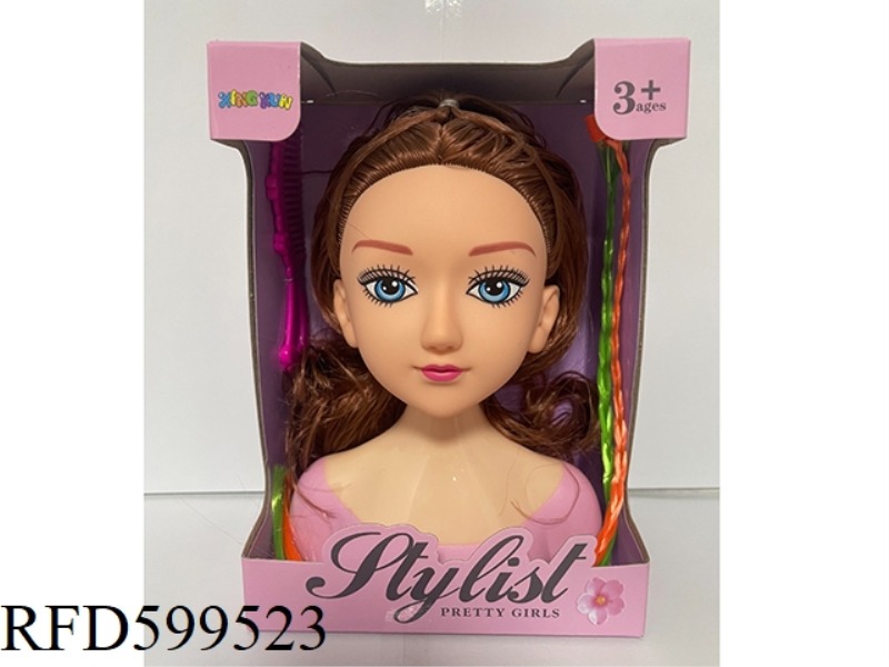 BUST DOLL WITH COMB, 2 COLORED BRAIDS