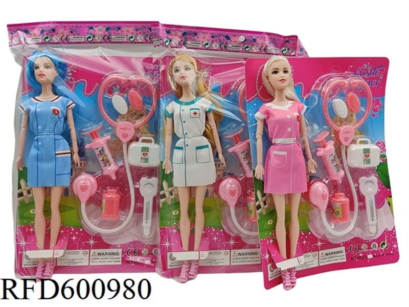 11.5-INCH REAL 9-JOINT NURSE BARBIE WITH MEDICAL PLASTIC SUIT (3 MIXED)