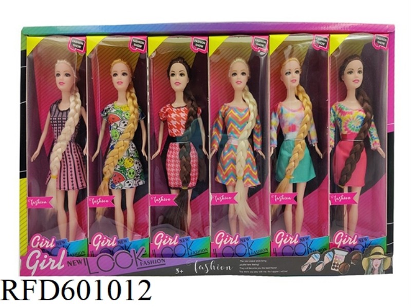 11.5-INCH REAL 6-JOINT LONG BRAID FASHION BARBIE (6 MIXED 6PCS)