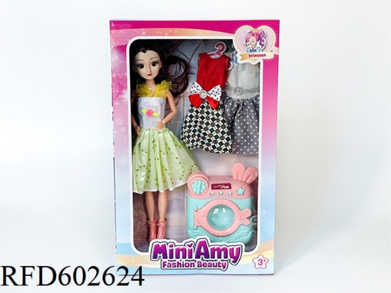 YAMEER DOLL WITH WASHING MACHINE +2 SETS OF CLOTHES