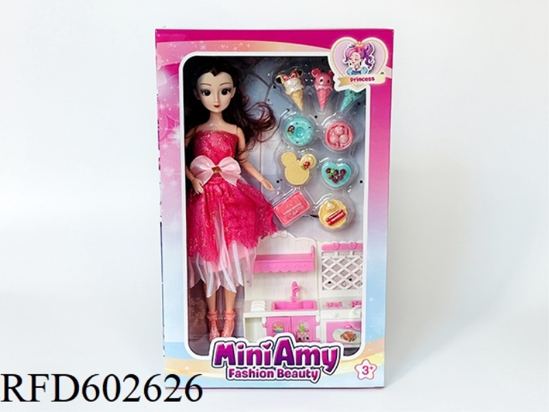AMEIL DOLL WITH KITCHEN SNACK SET