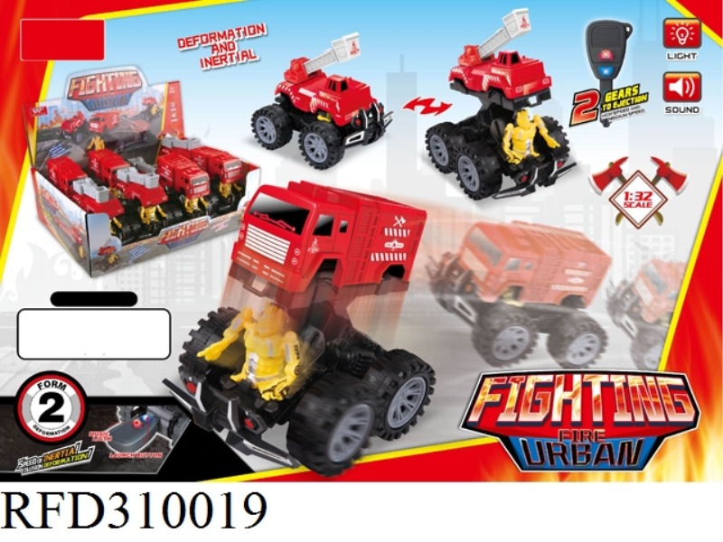 LAUNCH CRASH TRANSFORMATION FIRE ENGINE WITH LIGHT AND MUSIC 8PCS(WITH KEY)