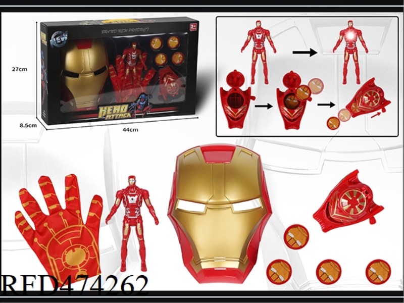 IRON MAN MASK WITH CATAPULT + GLOVES + LIGHT DOLL
