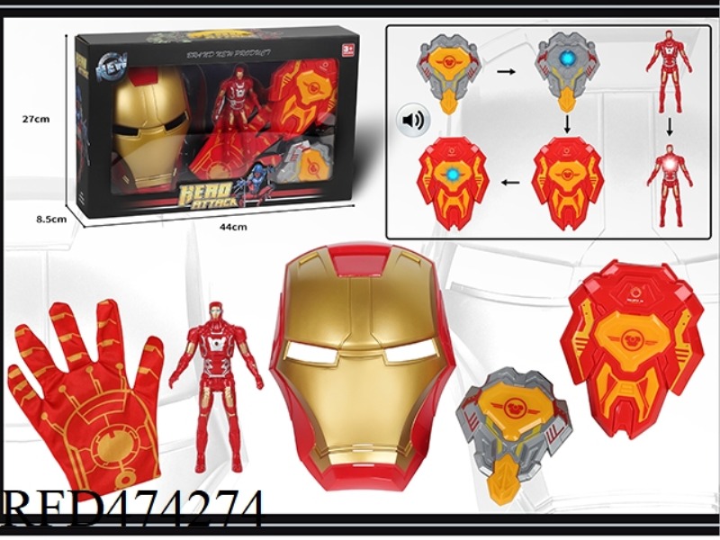 IRON MAN MASK WITH LIGHTING VOICE SHIELD + GLOVES + LIGHTING DOLL
