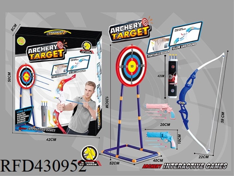 1.2M TARGET FRAME + LARGE BOW AND ARROW SET + LARGE TARGET PLATE + TWO SUCTION CUP SOFT BULLET GUNS