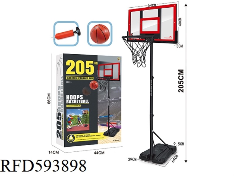 205 HIGH 64 LONG BLOW BOTTLE TRANSPARENT RED BOARD SQUARE BASE BASKETBALL STAND (ENHANCED VERSION)