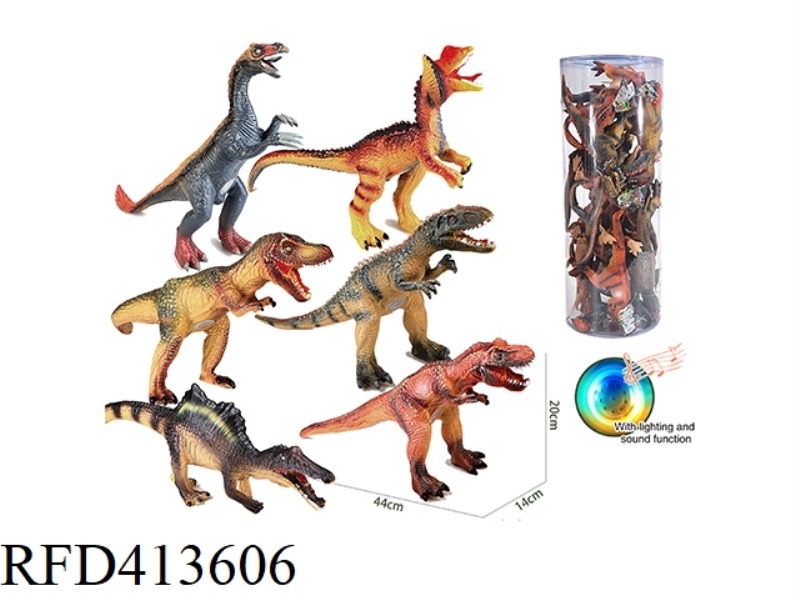 VINYL DINOSAUR WITH SOUND AND LIGHT (6 ASSORTED, 18 PCS/TUBE)