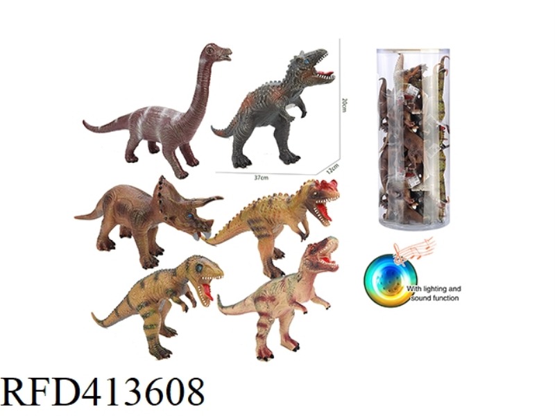 VINYL DINOSAUR WITH SOUND AND LIGHT (6 ASSORTED, 24 PCS/TUBE)