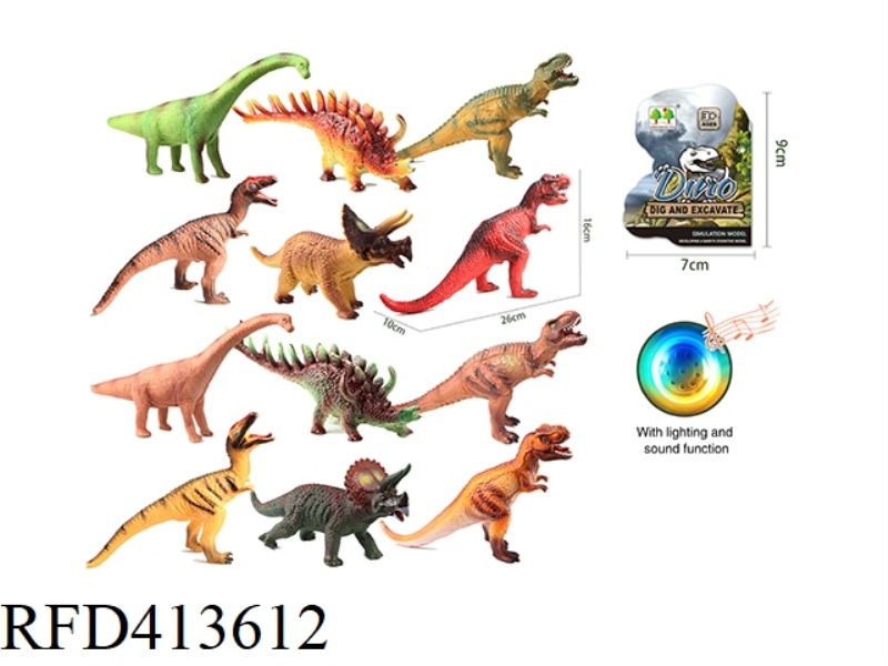 VINYL DINOSAUR WITH SOUND AND LIGHT (12 ASSORTED)