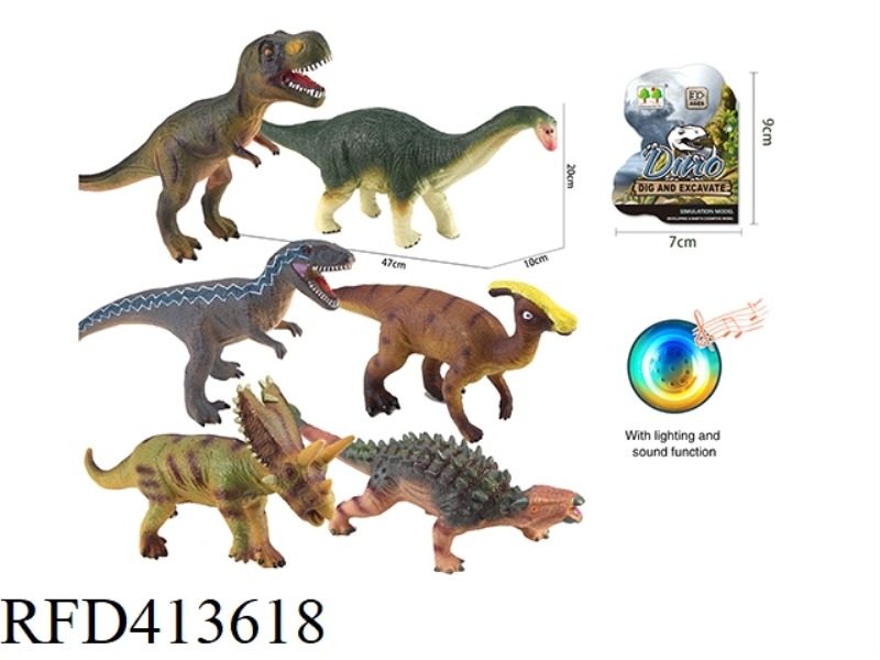 VINYL DINOSAUR WITH SOUND AND LIGHT (6 TYPES ASSORTED)