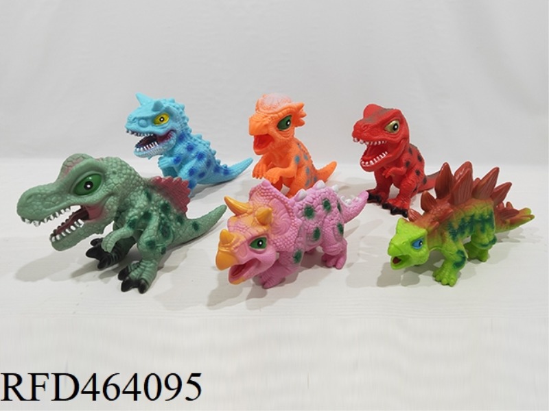 6 CARTOON DINOSAURS (WITH BB WHISTLE)