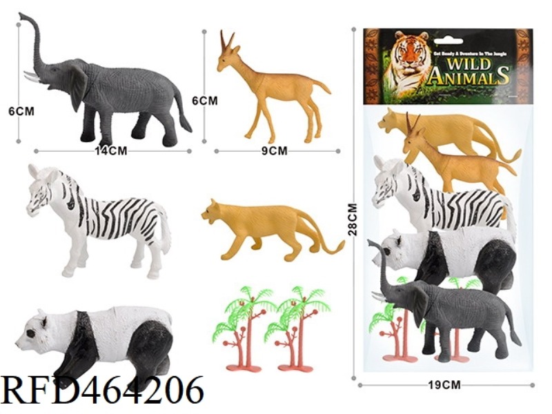 7PCS WILD ANIMAL SET 3 6-INCH WILD ANIMALS +2 4.5-INCH WILD ANIMALS +2 TREES
