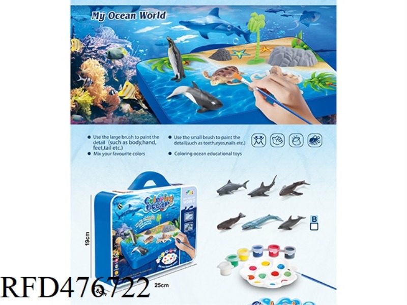 <OCEAN WORLD COLOR PAINTING SERIES> DIY COLORING TYPE B WITH 6 MARINE ANIMALS IN A SUITCASE