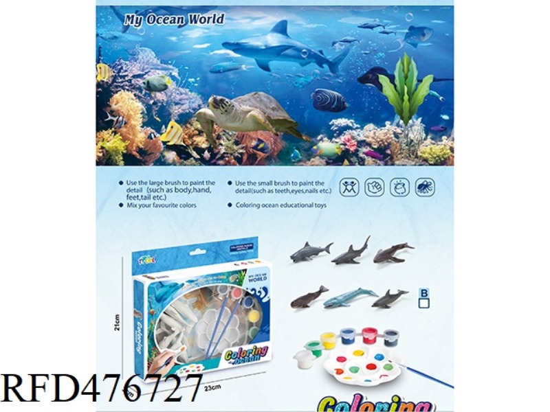<OCEAN WORLD COLOR PAINTING SERIES> DIY COLORING B WITH 6 SEA ANIMALS IN WINDOW BOX