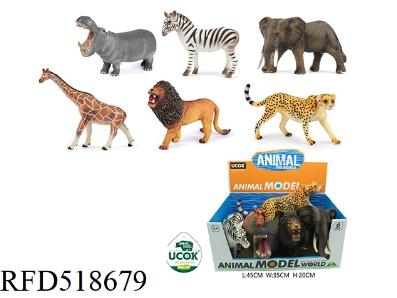 6 WILD ANIMALS WITH 38CM ENAMELLED COTTON FILLING DISPLAY BOX