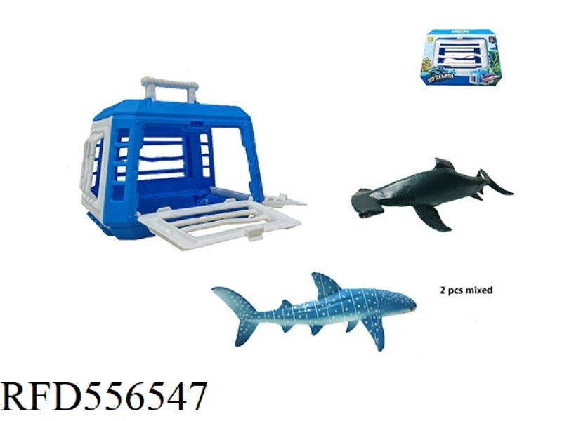 ISLAND ICE BLUE SERIES CAGE SNARED WHALE SHARK, HAMMERHEAD FISH 2 MIXED. SINGLE COLOR CAGE BODY