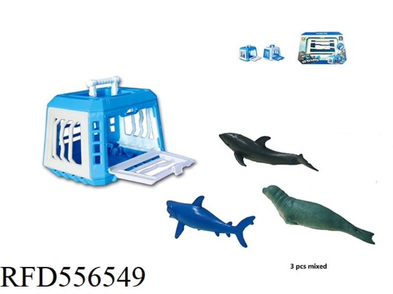 ISLAND ICE BLUE SERIES OF SMALL CAGE NET SEA LION, SHARK, DOLPHIN 3 MIXED. CAGE BODY 2 COLORS MIXED