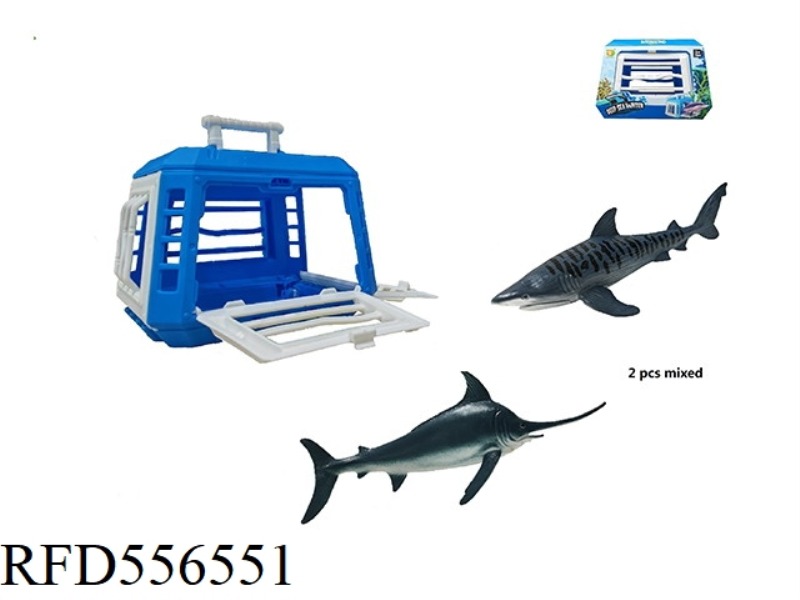 ISLAND ICE BLUE SERIES IN THE CAGE NET BLUE MARLIN, TIGER SHARK 2 MIXED. SINGLE COLOR CAGE BODY