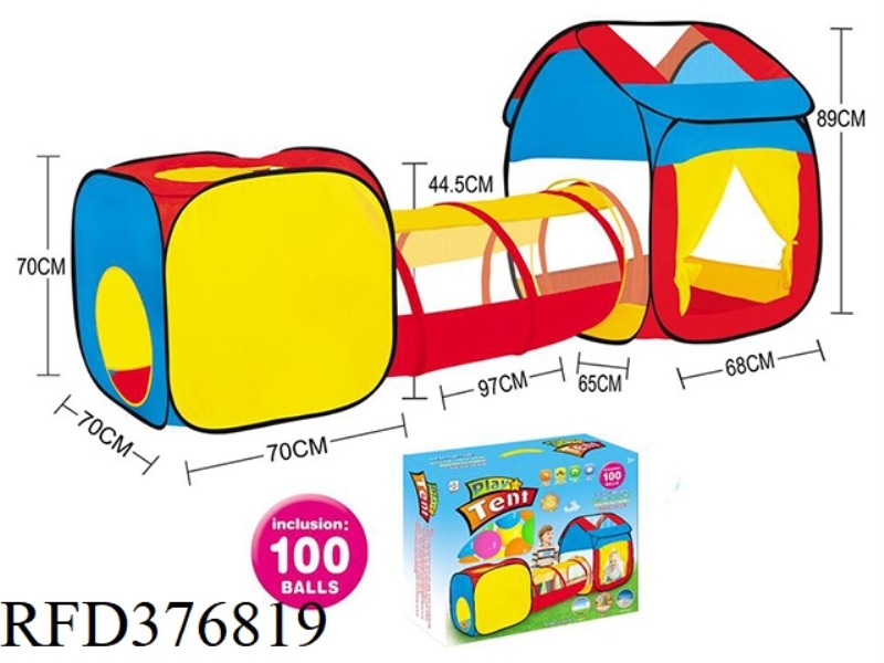 THREE-IN-ONE CHILDREN'S PLAY HOUSE INTEGRATED TUNNEL CLIMBING TUBE TENT WITH 100 OCEAN BALLS