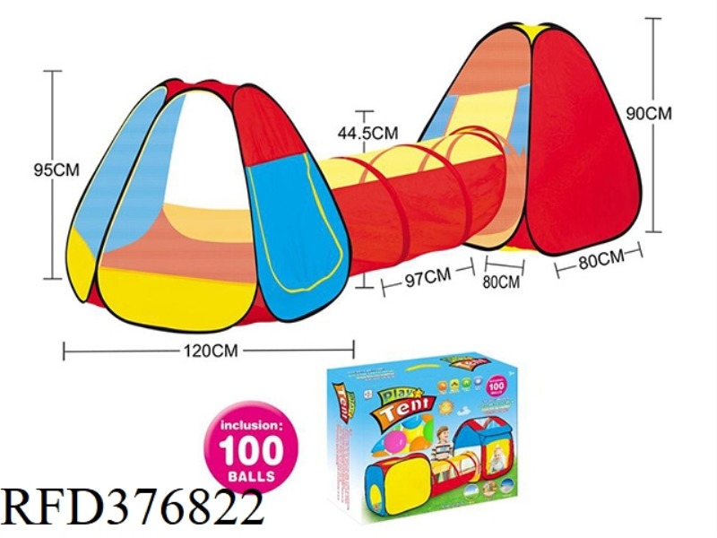 THREE-IN-ONE CHILDREN'S TENT COMBINED TUNNEL CLIMBING TUBE WITH 100 OCEAN BALLS