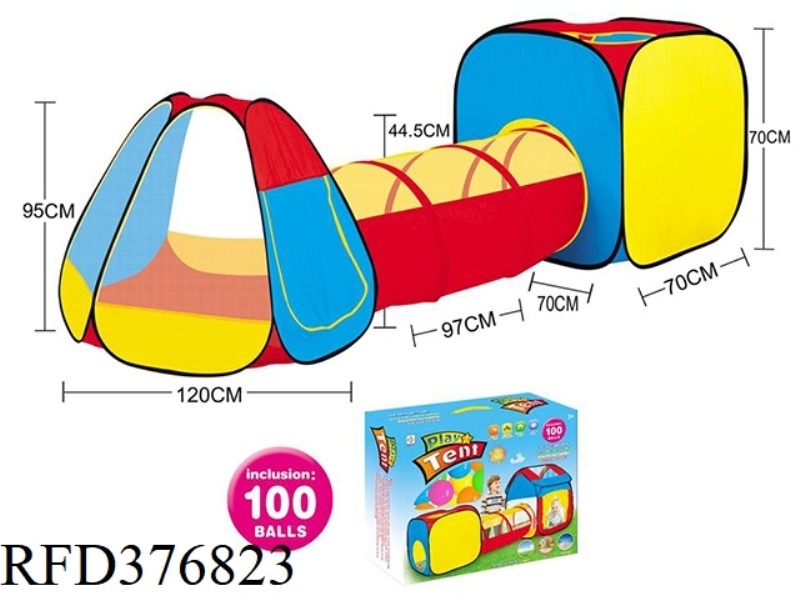 THREE-IN-ONE CHILDREN'S TENT COMBINED TUNNEL CLIMBING GAME HOUSE WITH 100 OCEAN BALLS