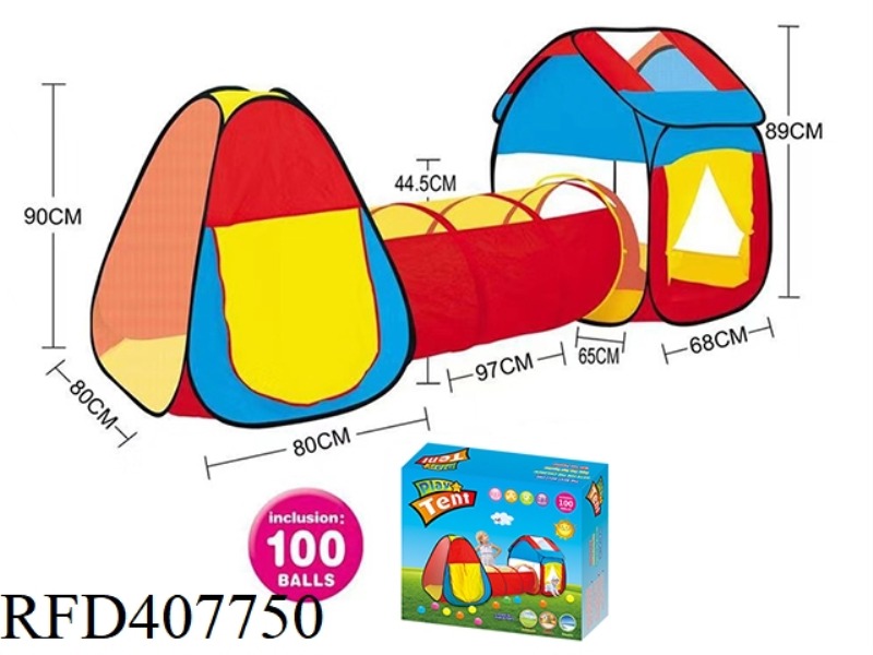 THREE-IN-ONE CLIMBING TUBE CHILDREN'S TENT WITH 100 OCEAN BALLS