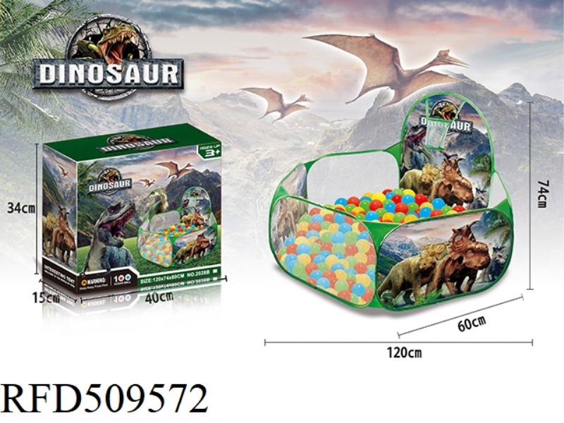 SIMULATED DINOSAUR BALL PIT WITH SHOOTING TOY TENT PLUS 100 BALLS