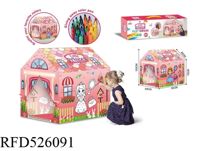 DIY GRAFFITI PRINCESS TENT PLAY HOUSE (WITH 12 COLORED PENS)