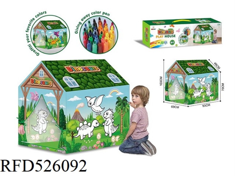DIY GRAFFITI DINOSAUR TENT PLAY HOUSE (WITH 12 COLORED PENS)