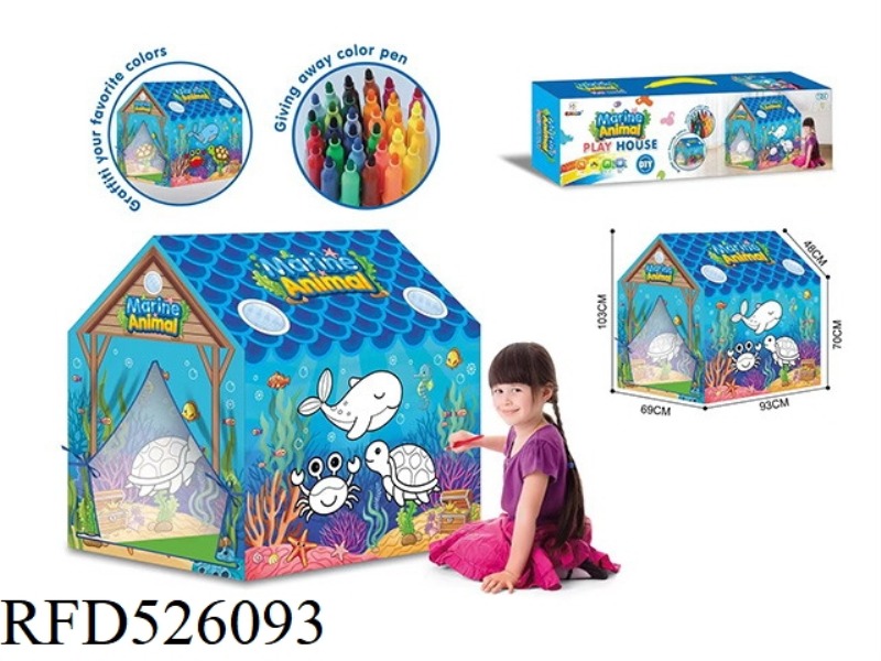 DIY GRAFFITI MARINE ANIMAL TENT PLAY HOUSE (WITH 12 COLORED PENS)