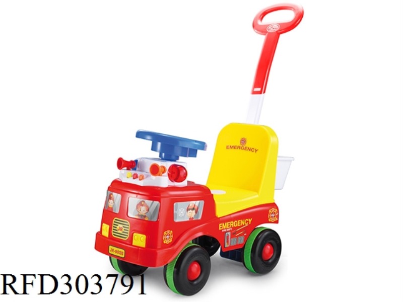 RED FIRE ENGINE BABY SLIDE WALKER WITH LIGHT AND MUSIC(NEW SEAT+PUSH AND PULL)