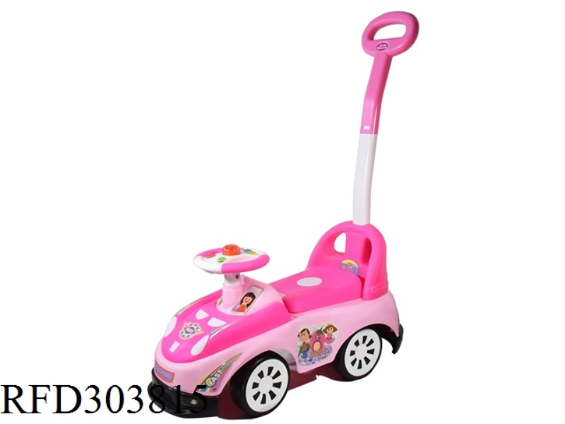 PINK BABY SLIDE WALKER WITH LIGHT AND MUSIC+UNDERBODY+PUSH AND PULL
