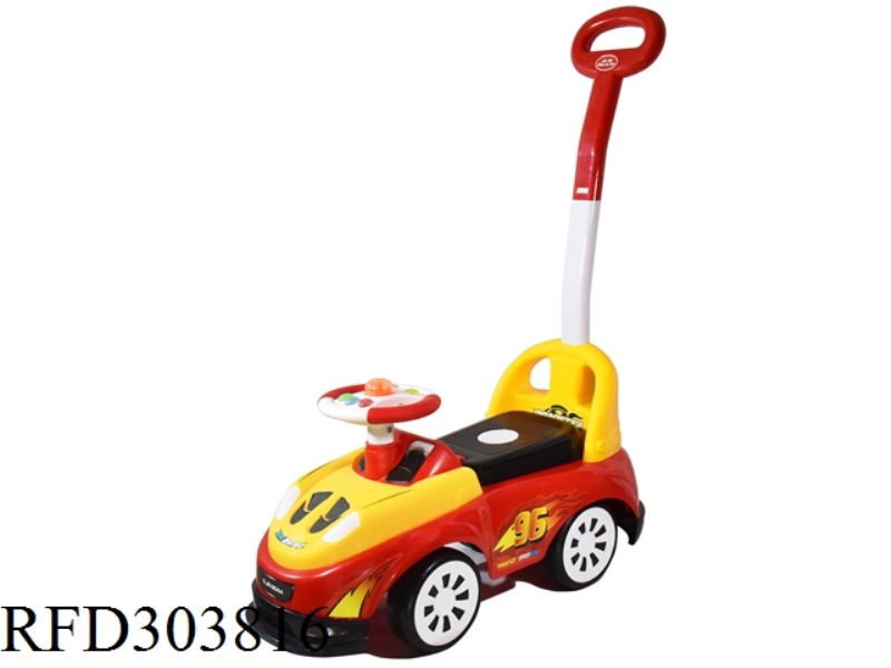 RED RACING CAR BABY SLIDE WALKER WITH LIGHT AND MUSIC+UNDERBODY+PUSH AND PULL