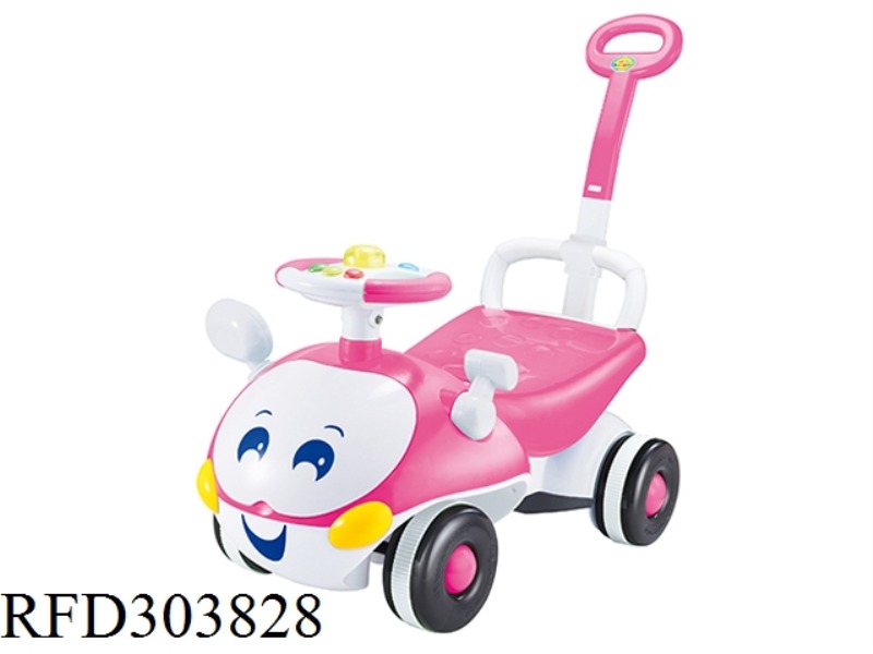 PINK BEETLE BABY SLIDE WALKER WITH LIGHT AND MUSIC+PUSH AND PULL