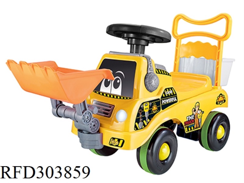 YELLOW SHOP TRUCK BABY SILDE WALKER WITH BULLDOZER AND LAZYBACK