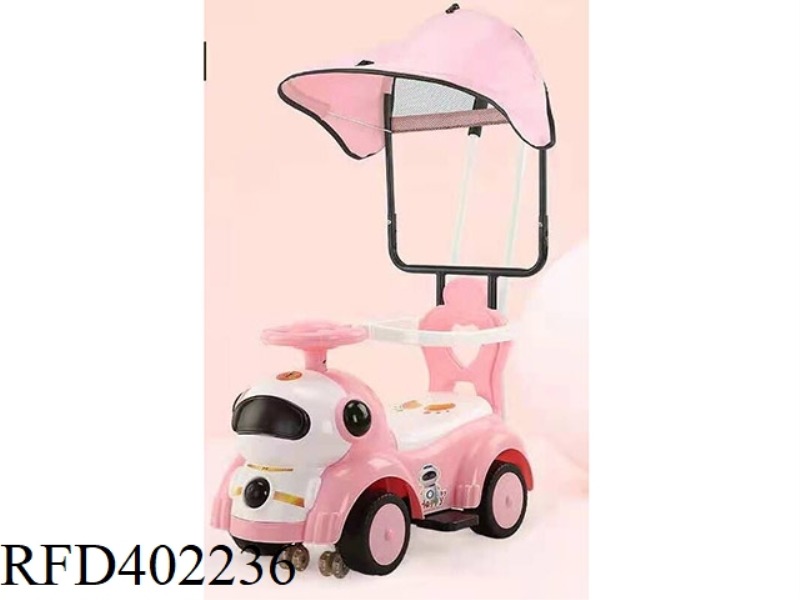 ROBOT SCOOTER WITH LIGHT, MUSIC, BLUE, PINK AND GREEN, MIXED WITH HAND PUSH AND AWNING