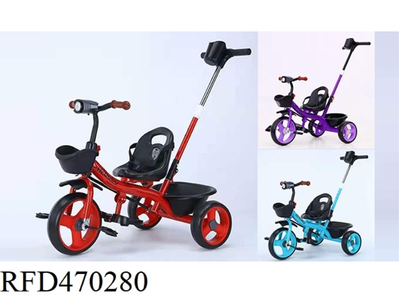 ONE BUTTON INSTALLATION OF CHILDREN'S TRICYCLE WITH PUSH HANDLE, LIGHT AND MUSIC