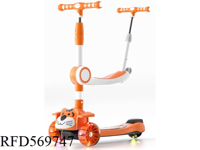 5 CM PU WHEEL CARTOON ADJUSTABLE HEIGHT FOLDING SCOOTER CAN SIT AND PUSH