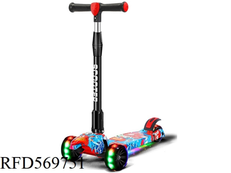 WATER TRANSFER PU HUMMER WHEEL ADJUSTABLE HEIGHT FOLDABLE SCOOTER - WITH MUSIC