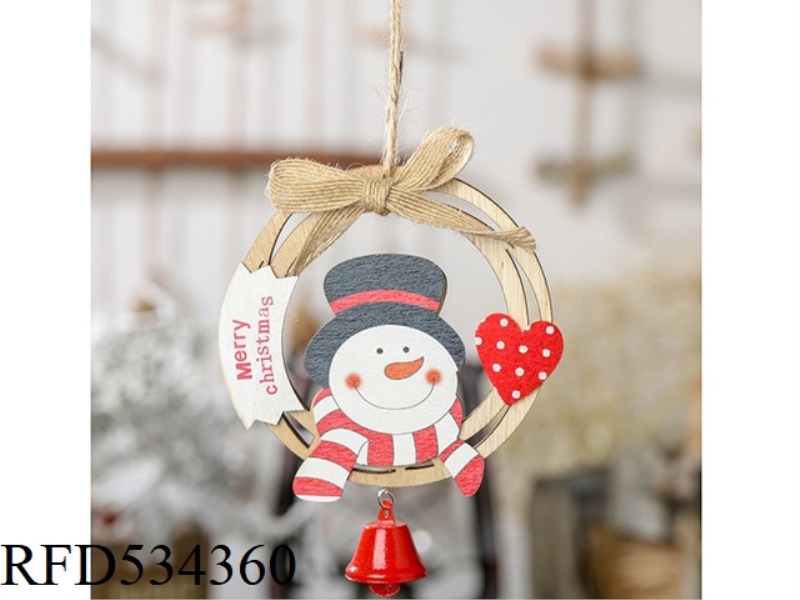 WOOD RING WITH BELL PENDANT SNOWMAN STYLE