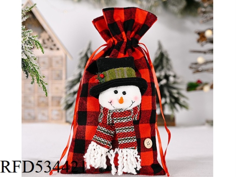 RED AND BLACK CHECKED GIFT BAG SNOWMAN
