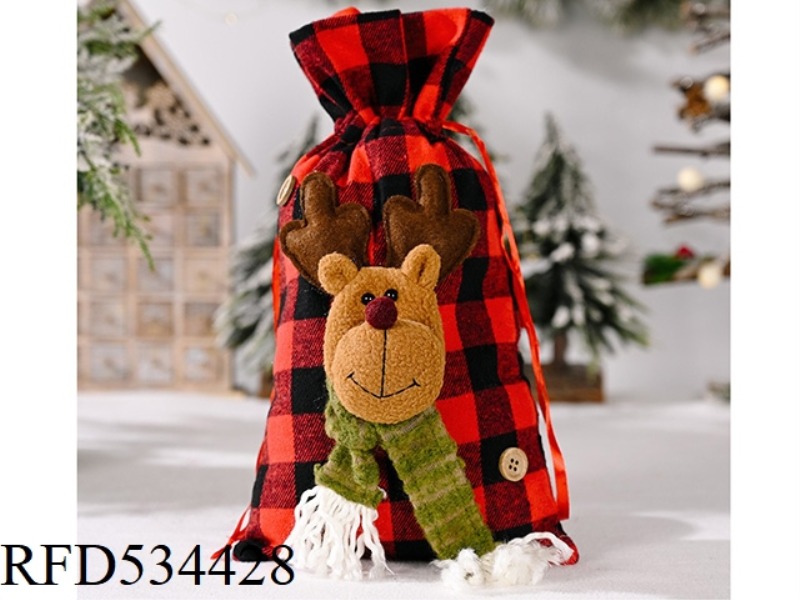 RED AND BLACK CHECKED GIFT BAG ELK
