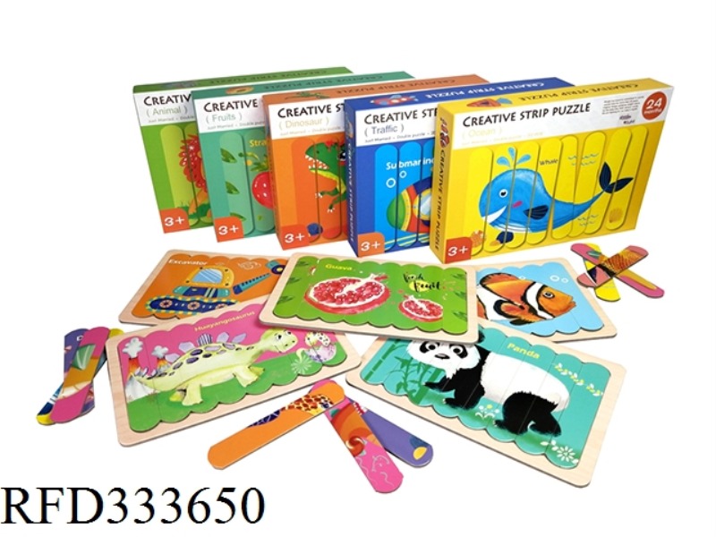 PUZZLE STRIP CARDBOARD PUZZLE
(ANIMALS, OCEANS, FRUITS, TRANSPORTATION, DINOSAURS)