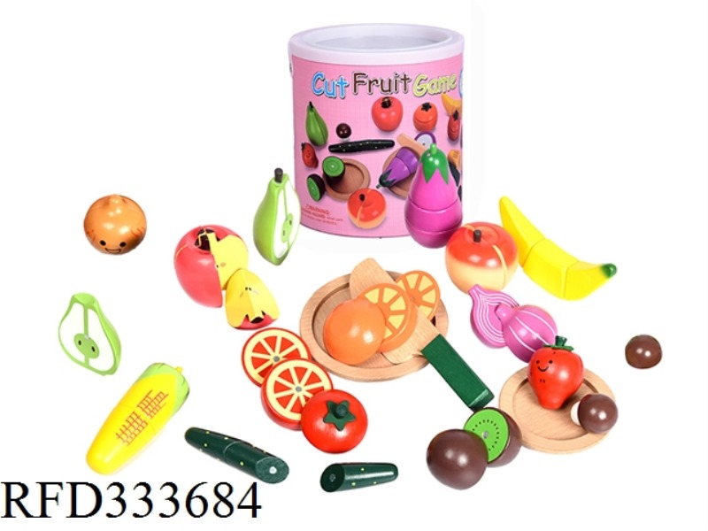 WOODEN MAGNETIC FRUITS AND VEGETABLES CUT TO LOOK (18PCS)
