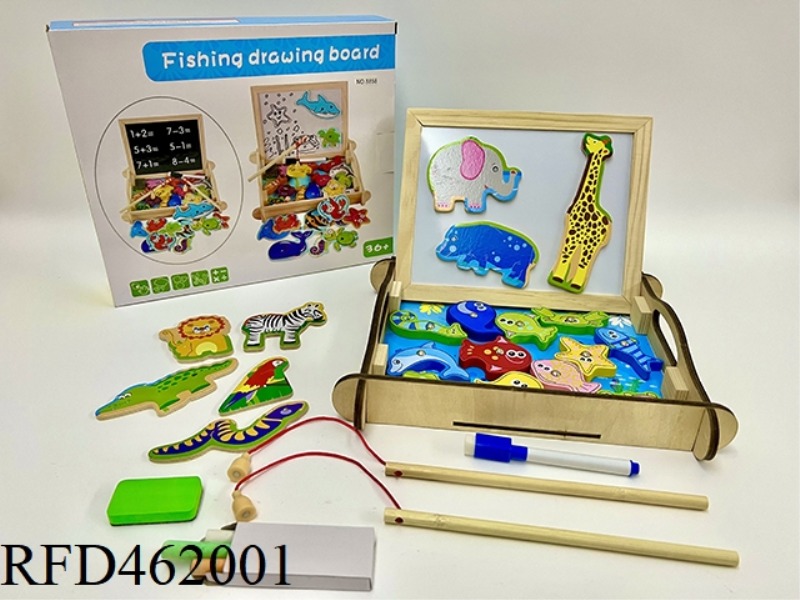 WOODEN FISHING GAME MAGNETIC DRAWING BOARD 2 IN 1