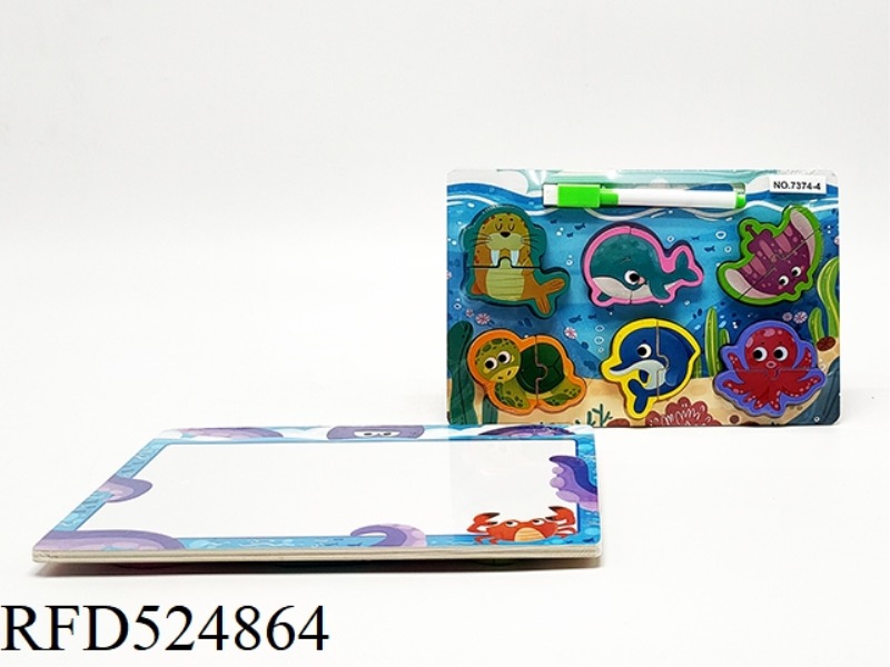 WOODEN SEA ANIMAL PUZZLE + DRAWING BOARD