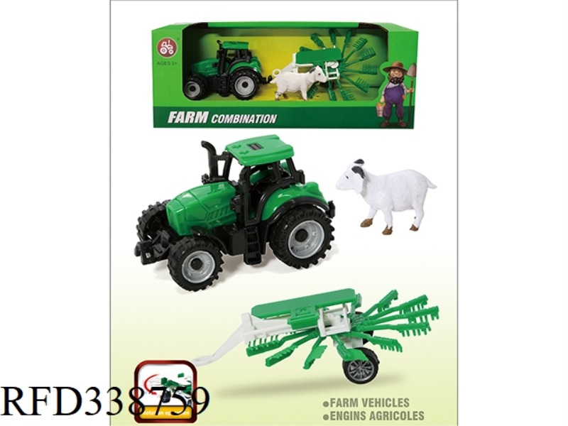 SLIDING FARMER CAR WITH FAN + CATTLE, HORSE AND SHEEP MIX