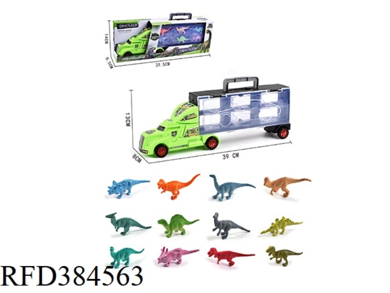 PORTABLE GIFT BOX CONTAINER SLIDING TRACTOR WITH 12 DINOSAURS