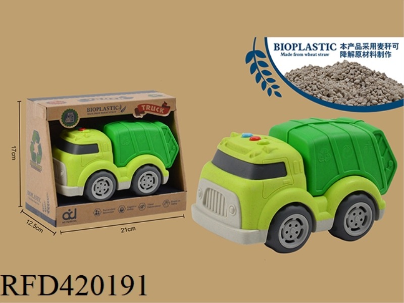 STRAW MATERIAL BIODEGRADABLE CARTOON SLIDING ENGINEERING VEHICLE WITH LIGHT AND MUSIC (SANITATION VE