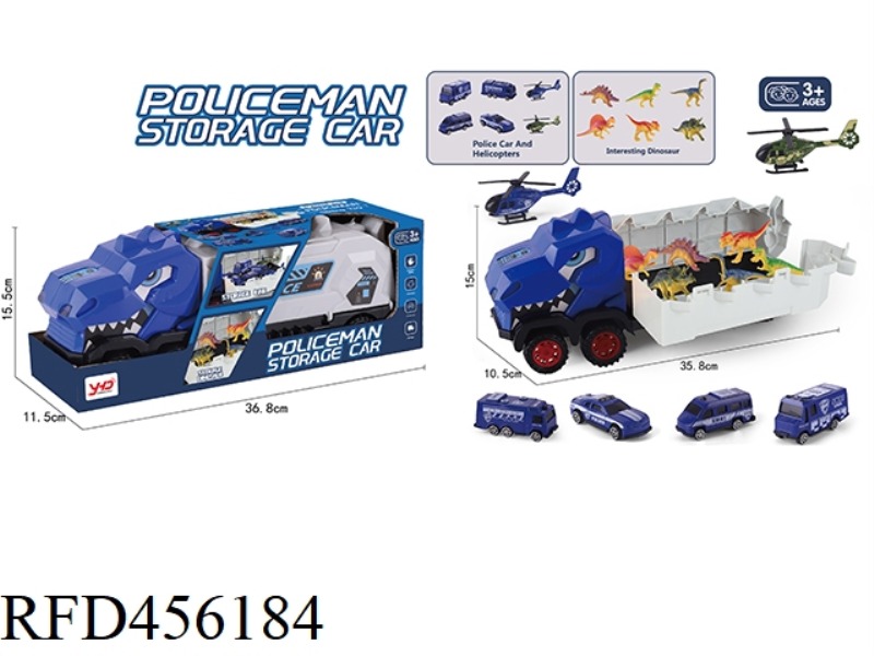 TAXIING POLICE STORE DINOSAUR CARS WITH 4 CARS AND 2 PLANES +6 SMALL DINOSAURS